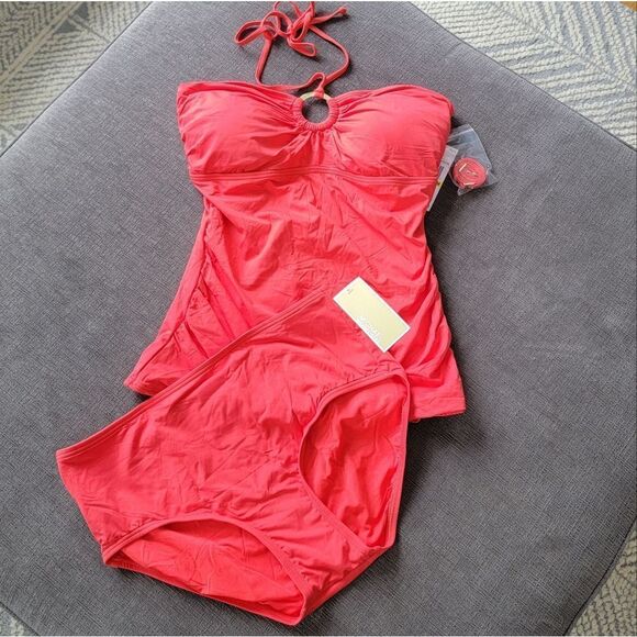 Michael Kors Logo Ring Bandini Swim Halter Top & Bottom 2 piece Set - Sea Coral - Picture 2 of 16